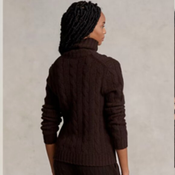 POLO Ralph Lauren 100% Cable-knit Cashmere Chocolate Brown Turtleneck - Picture 3 of 9